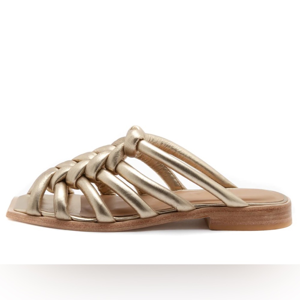 Sold out $298 Jcrew x WAL & PAI Ivar Slide Sandal 37 7 Gold Leather Gladiator